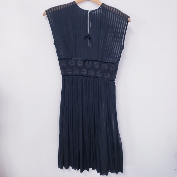 VINTAGE Mid Century Sheer Black Pleated Dress 24" Waist S Semi Open Back R&K VG - Picture 14 of 15